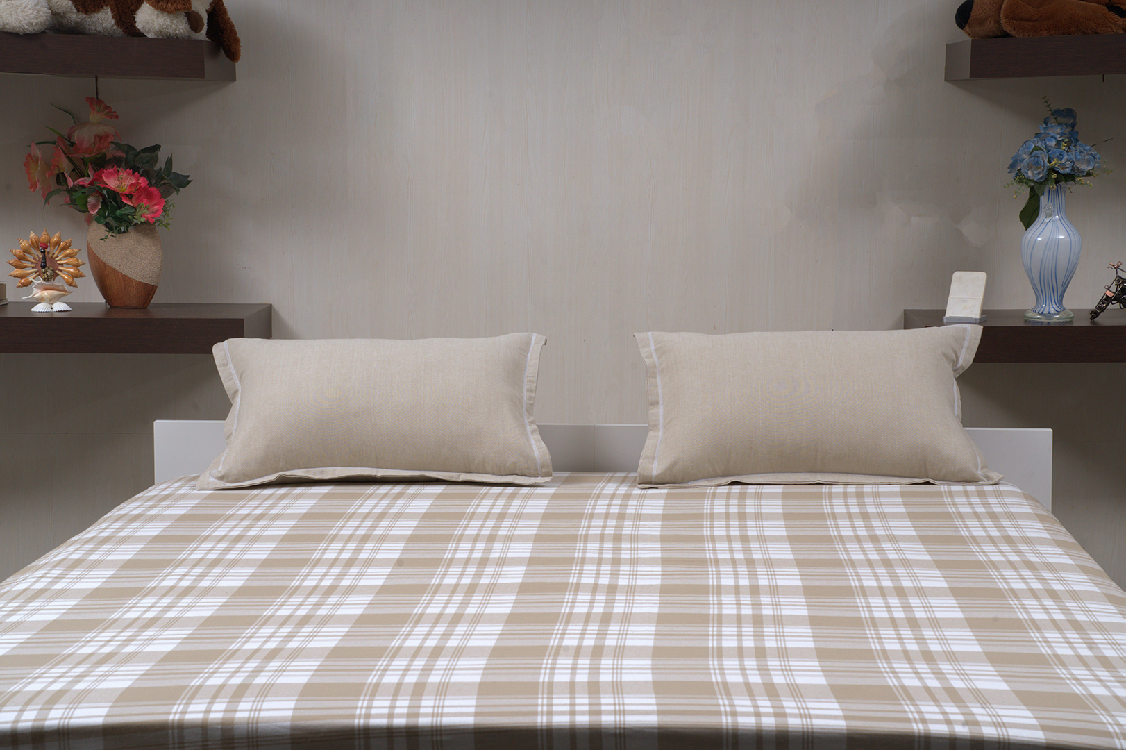Terracool Checked Beige - (Bedspread + 2 Pillow Covers)
