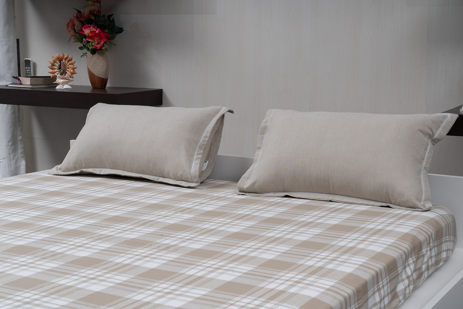 Terracool Checked Beige - (Bedspread + 2 Pillow Covers)