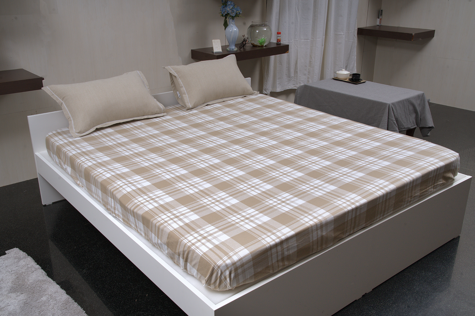 Terracool Checked Beige - (Bedspread + 2 Pillow Covers)